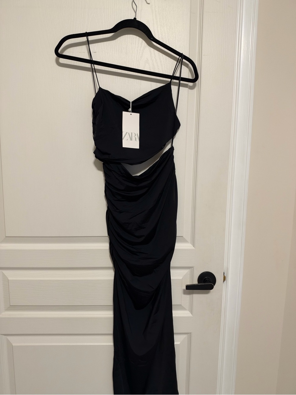 ZARA Black Backless Ruched Cutout Maxi Dress